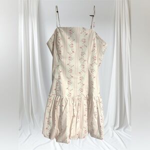 Strapless Floral Cream Dress